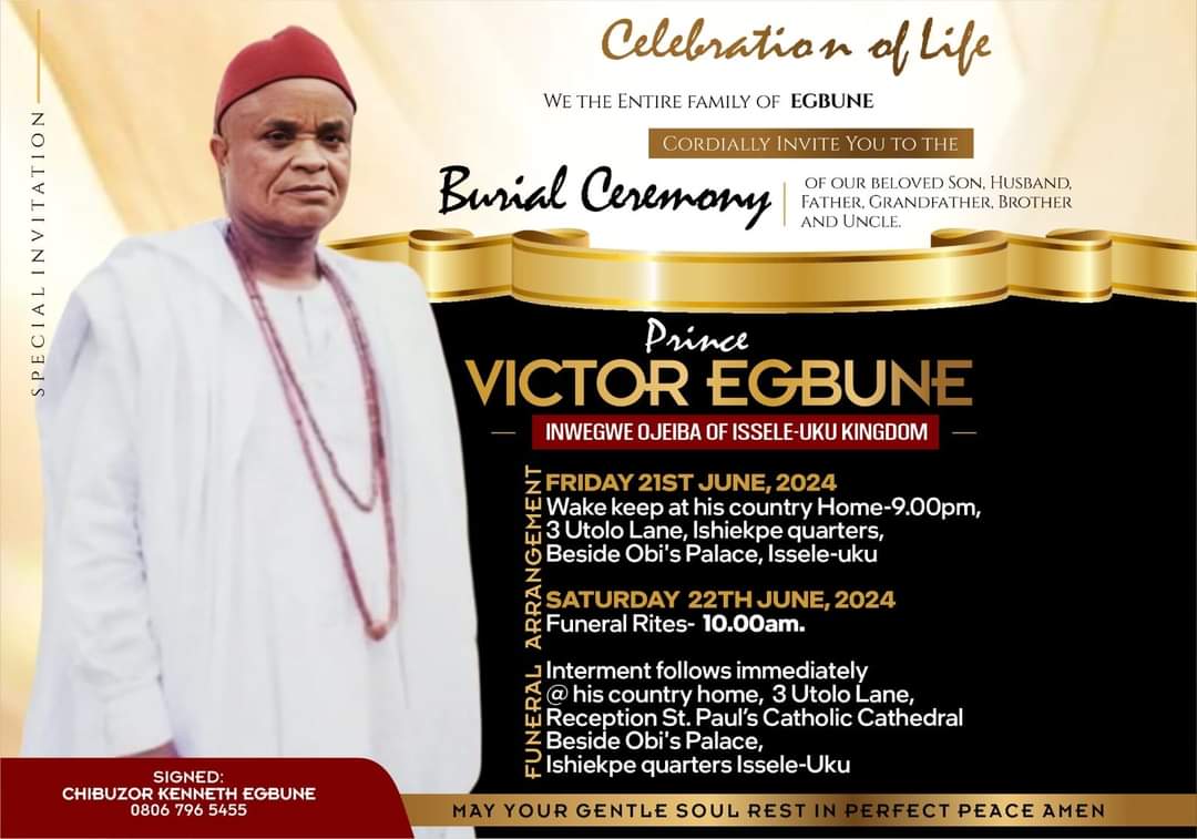 PDP Aniocha North Prepares For Late Prince Victor Egbune’s Burial, As Family Releases Funeral Arrangement