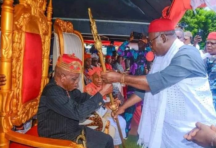 Oborevwori Presents Staff Of Office To Obi Of Ubulubu, Expresses Concern Over Youths Lack Of Interest In Education …As Emma Chinye Calls For Stakeholders Understanding, Cooperation Towards Stability In Idumuje-Ugboko, Issele-Asagba Obiship Stool