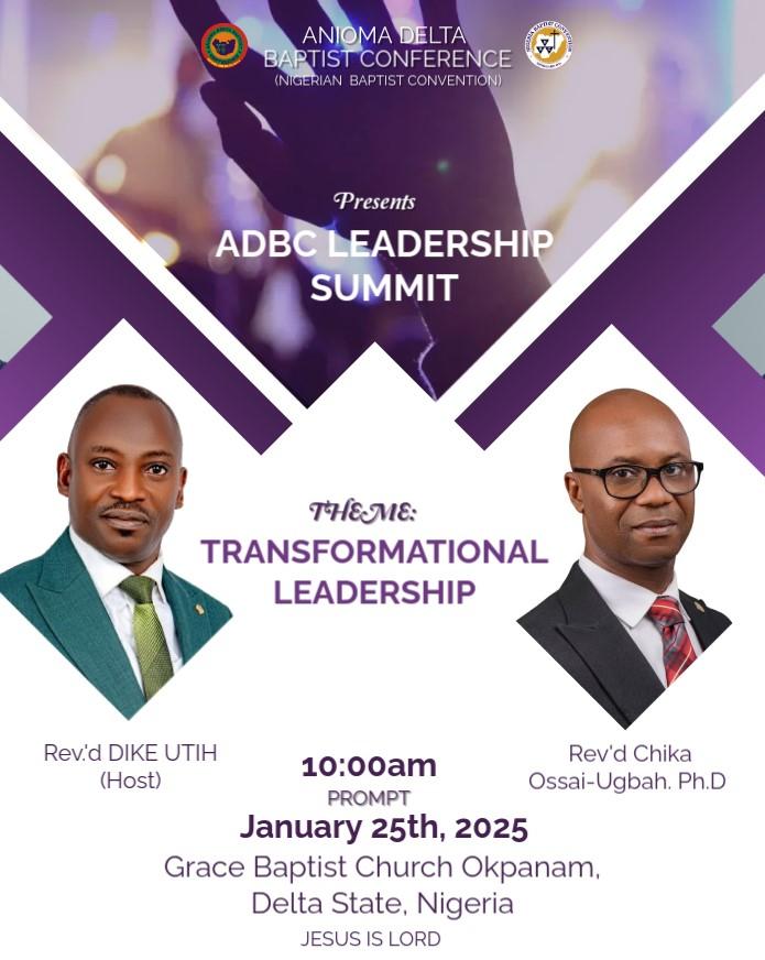 ADBC To Hold Leadership Summit For Leaders Saturday 25th, Conference President, Rev’d Dr Utih To Declare Summit Open 